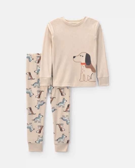Toddler Boy 2-Piece Dog DreamPlush Snug Fit Pajama Set - Tan
