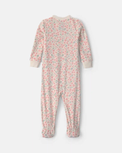 Toddler Girl 1-Piece Floral DreamPlush Snug Fit Footed Pajama - Cream