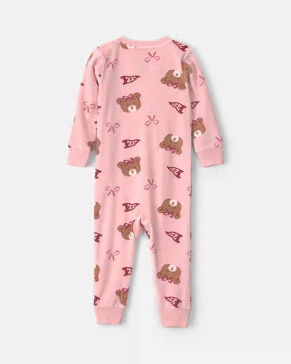 Toddler Girl 1-Piece Bears & Bows DreamPlush Snug Fit Pajama - Pink