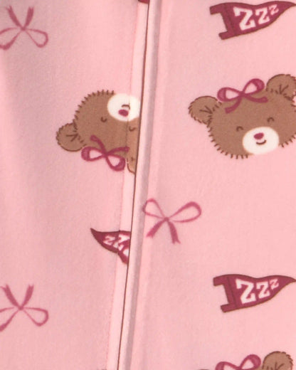 Toddler Girl 1-Piece Bears & Bows DreamPlush Snug Fit Pajama - Pink