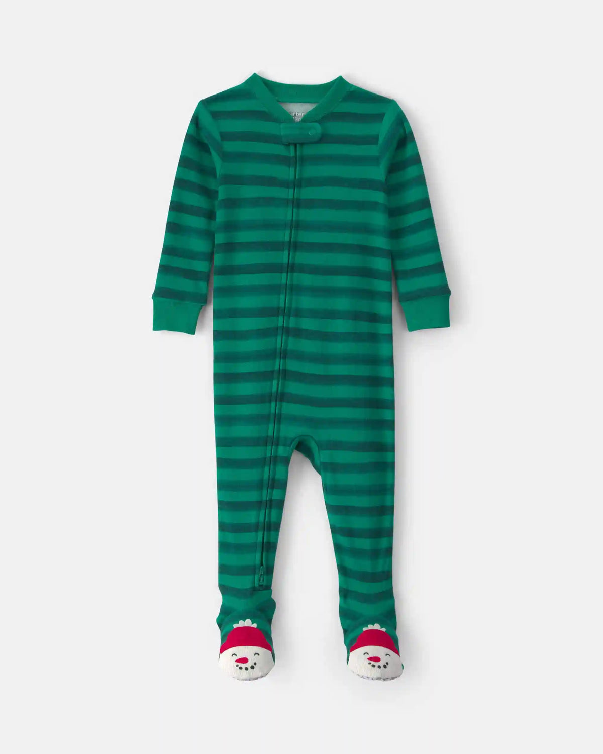 Toddler 1-Piece Striped Snowman 100% Cotton Snug Fit Footed Pajama - Green
