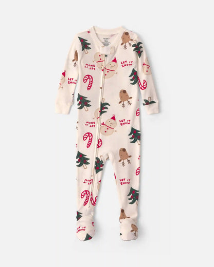 Toddler 1-Piece Christmas Icon 100% Cotton Snug Fit Footed Pajama - Cream