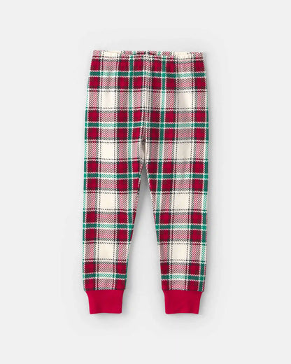 Toddler 2-Piece Christmas Plaid 100% Cotton Snug Fit Pajama Set - Red/Green