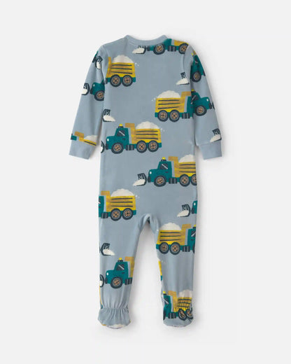 Toddler Boy 1-Piece Snow Trucks DreamPlush Snug Fit Footed Pajama - Blue