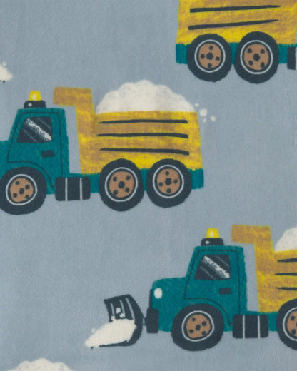 Toddler Boy 1-Piece Snow Trucks DreamPlush Snug Fit Footed Pajama - Blue