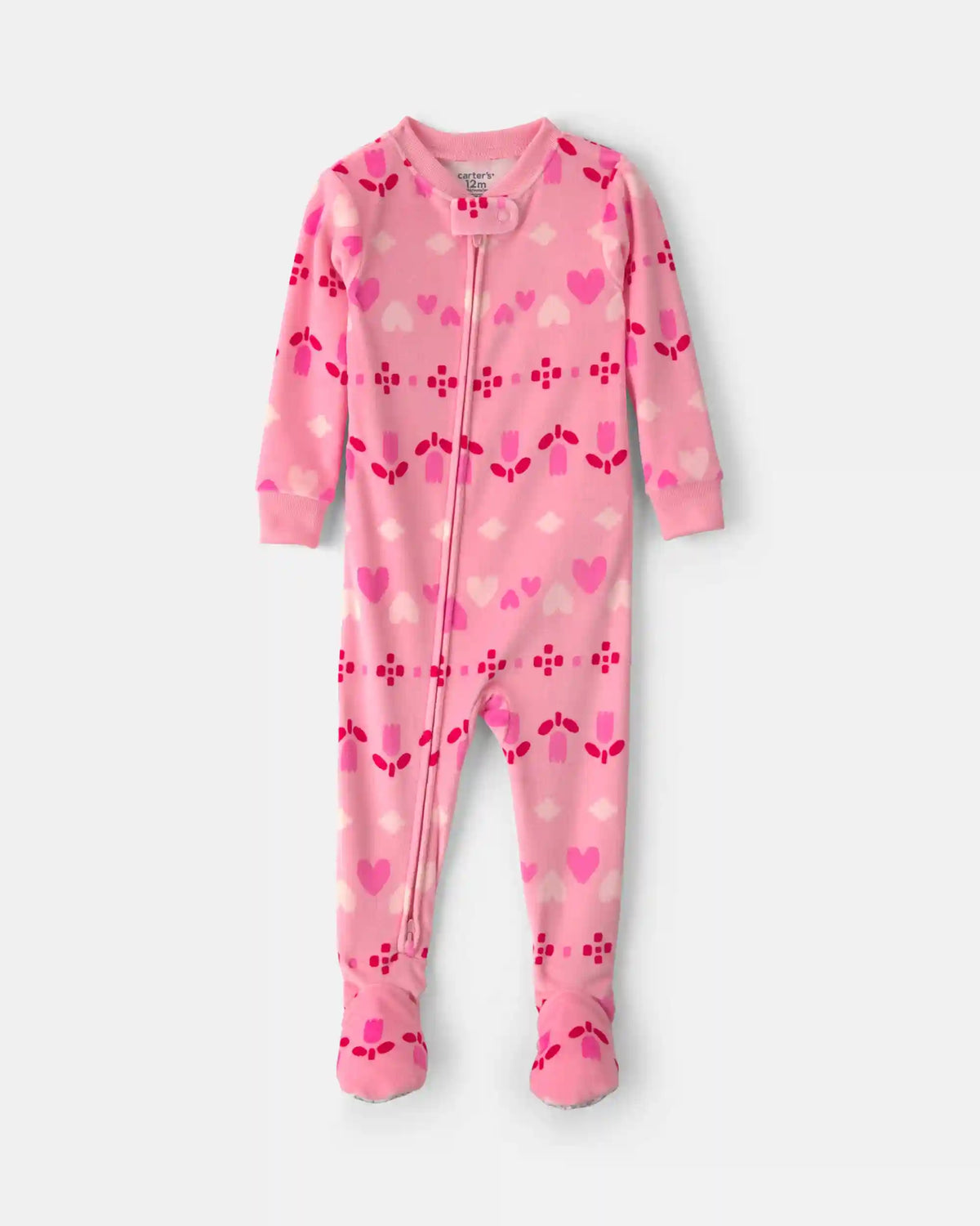 Toddler Girl 1-Piece Heart Fair Isle DreamPlush Snug Fit Footed Pajama - Pink