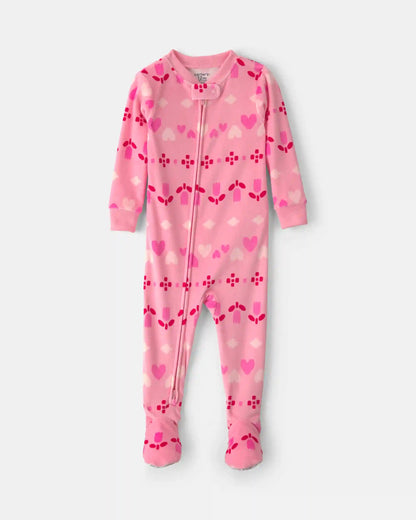 Toddler Girl 1-Piece Heart Fair Isle DreamPlush Snug Fit Footed Pajama - Pink