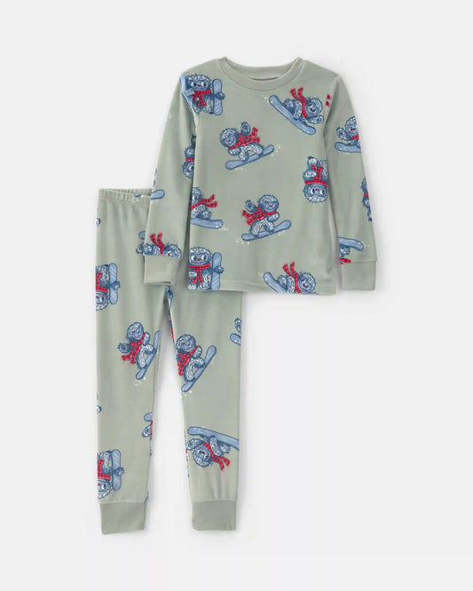 Toddler Boy 2-Piece Yeti Snowboard DreamPlush Snug Fit Pajama Set - Green