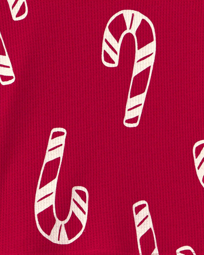 Toddler Candy Cane Christmas Thermal Snug Fit 2-Piece Pajama Set - Red