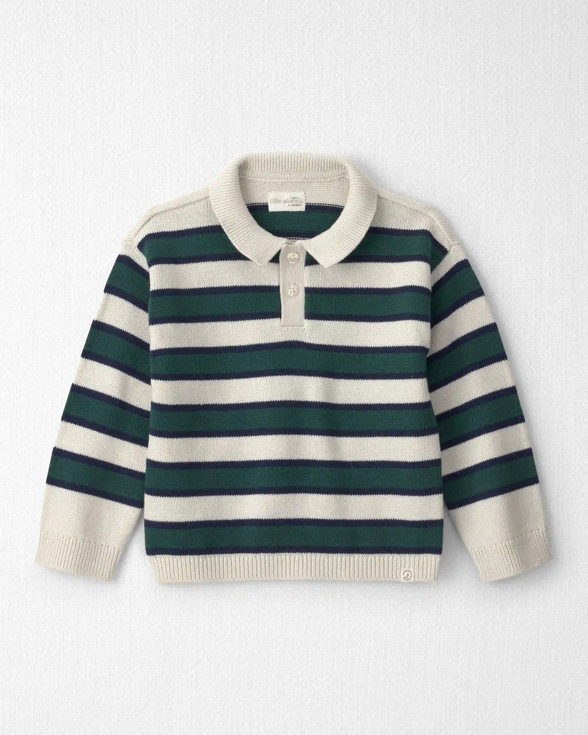 Toddler Boy Organic Cotton Sweater Knit Polo in Stripes
