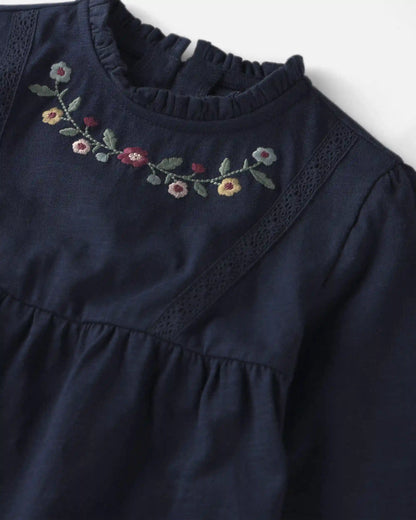 Toddler Girl Organic Cotton Embroidered Peplum Top