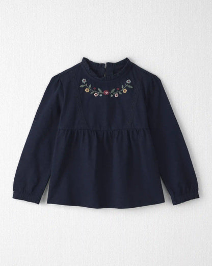 Toddler Girl Organic Cotton Embroidered Peplum Top