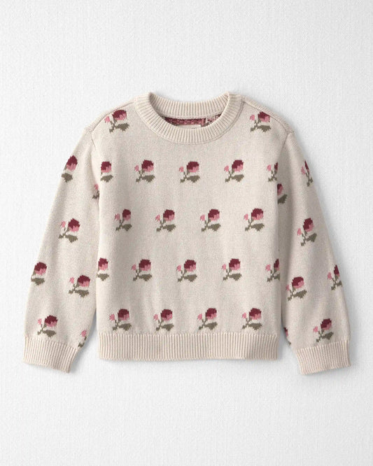 Toddler Girl Organic Cotton Sweater Knit Pullover in Wildflower Maize