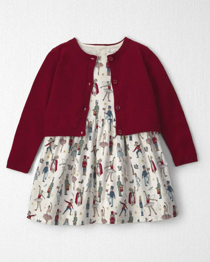 Toddler Girl 2-Piece Organic Cotton Cardigan Dress Set in Nutcracker
