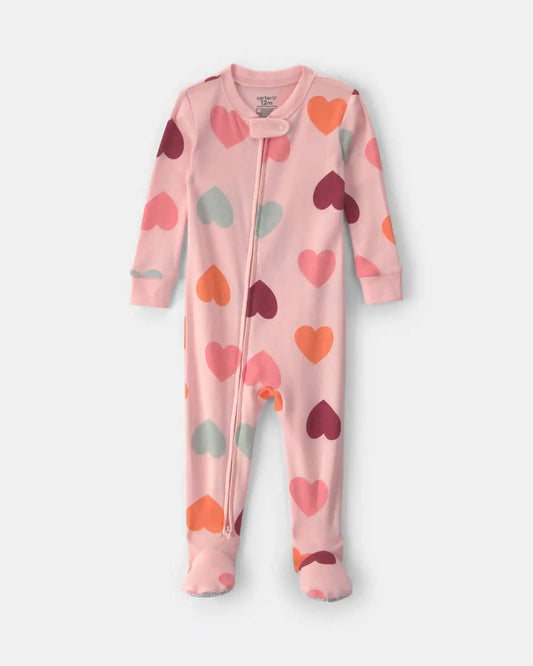 Toddler Girl 1-Piece Hearts 100% Cotton Snug Fit Footed Pajama - Pink