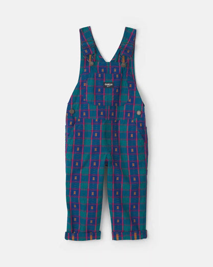 Toddler Girl Plaid Bear Overalls - Blue