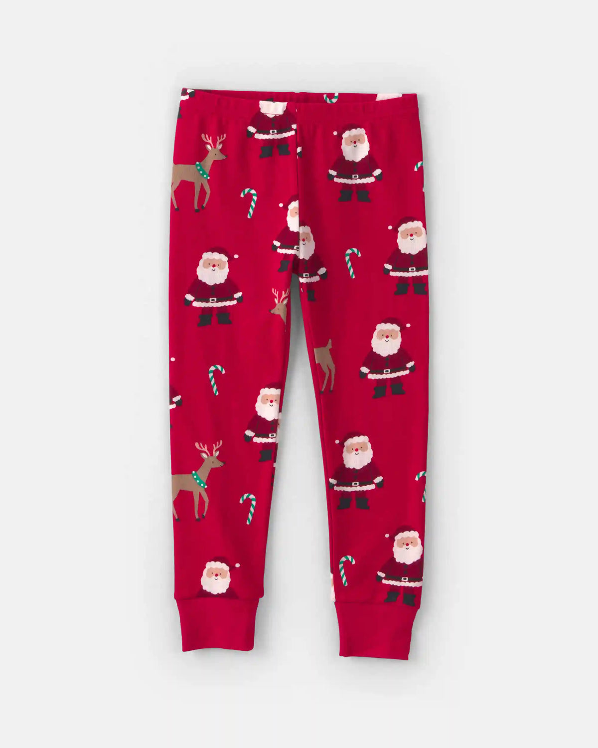 Toddler 2-Piece Beige Santa Christmas 100% Cotton Snug Fit Pajama Set - Red