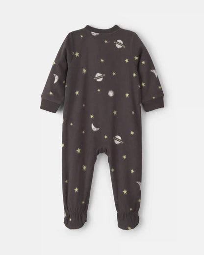 Toddler Boy 1-Piece Space Fleece Loose Fit Footed Pajama - Black