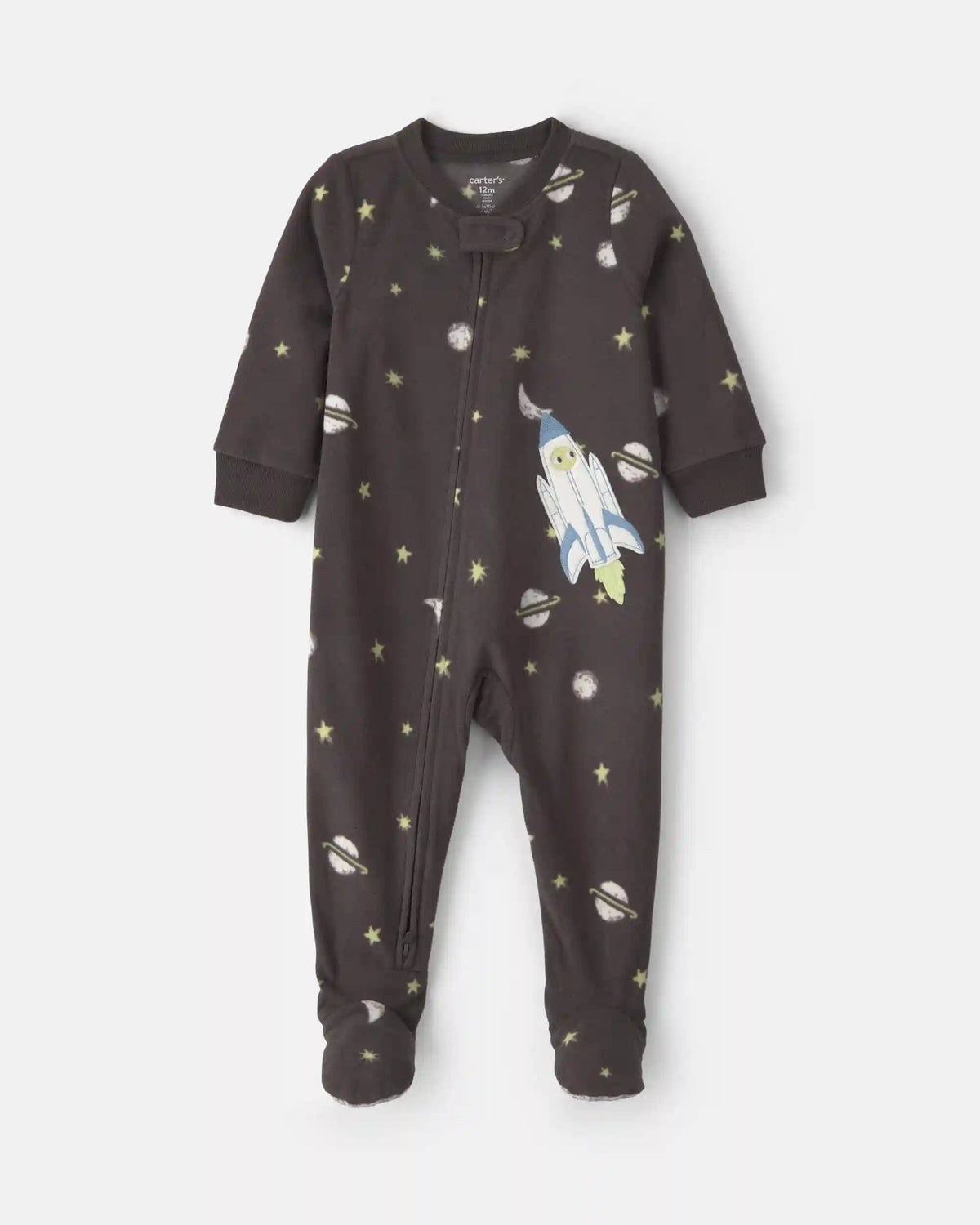 Toddler Boy 1-Piece Space Fleece Loose Fit Footed Pajama - Black