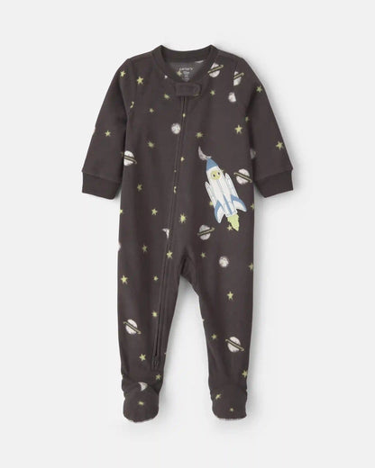 Toddler Boy 1-Piece Space Fleece Loose Fit Footed Pajama - Black