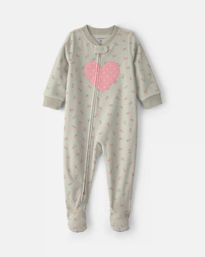 Toddler Girl 1-Piece Heart Fleece Loose Fit Footed Pajama - Green