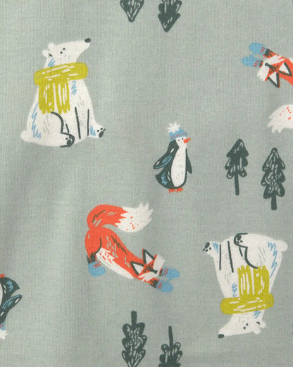 Toddler Boy Polar Bear 100% Cotton 4-Piece Pajama Set - Blue/Grey