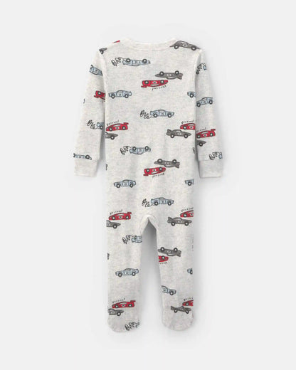 Toddler Boy Race Car Thermal Waffle Knit 1-Piece Pajama - Cream