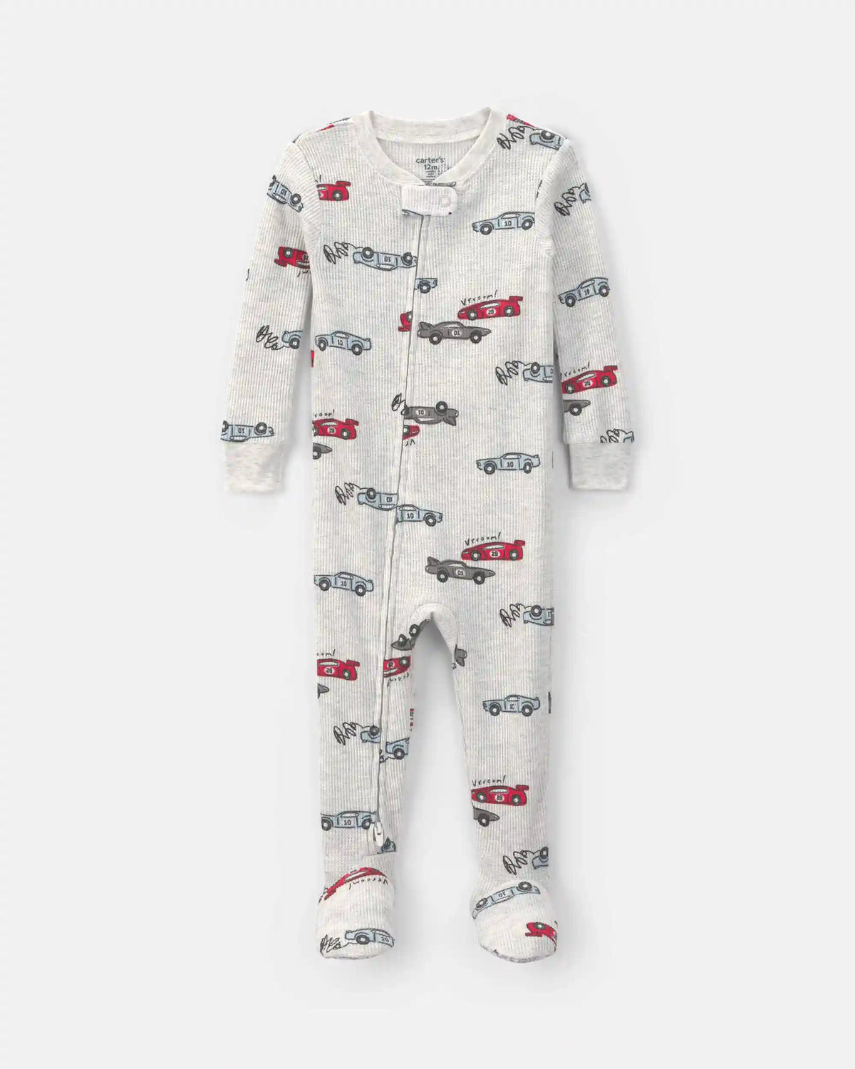 Toddler Boy Race Car Thermal Waffle Knit 1-Piece Pajama - Cream