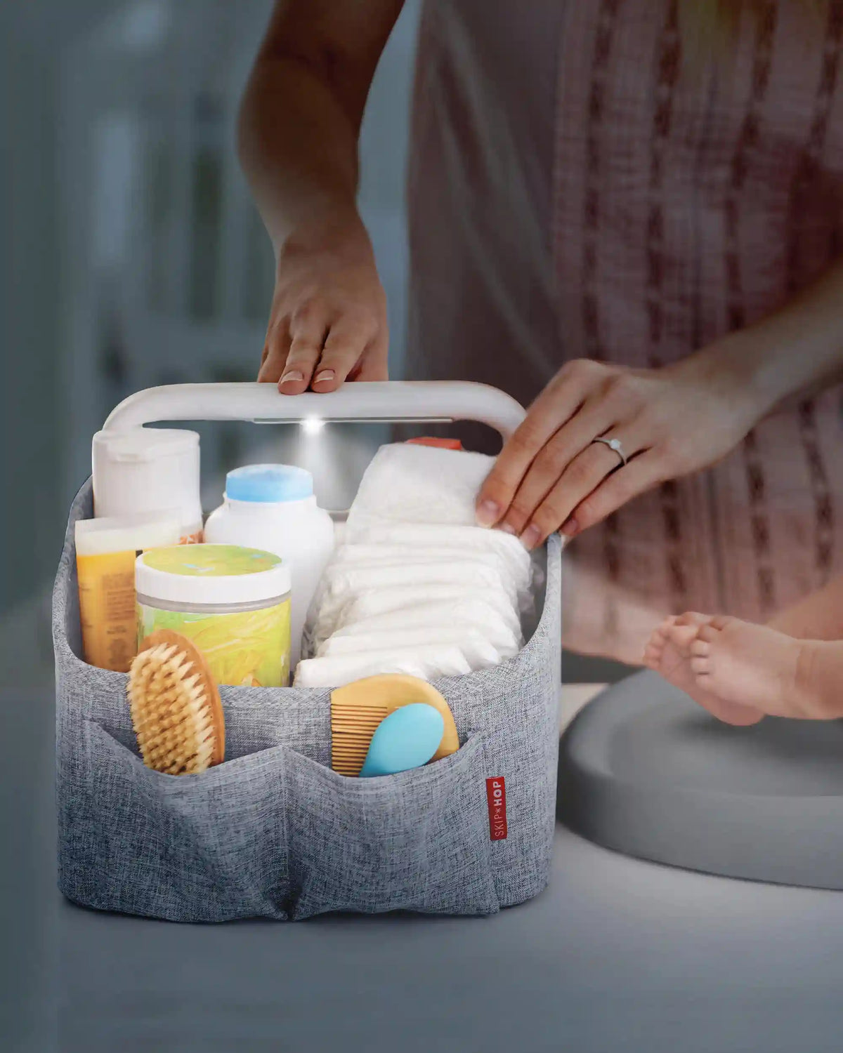 Nursery Style Light-Up Diaper Caddy - Heather Grey