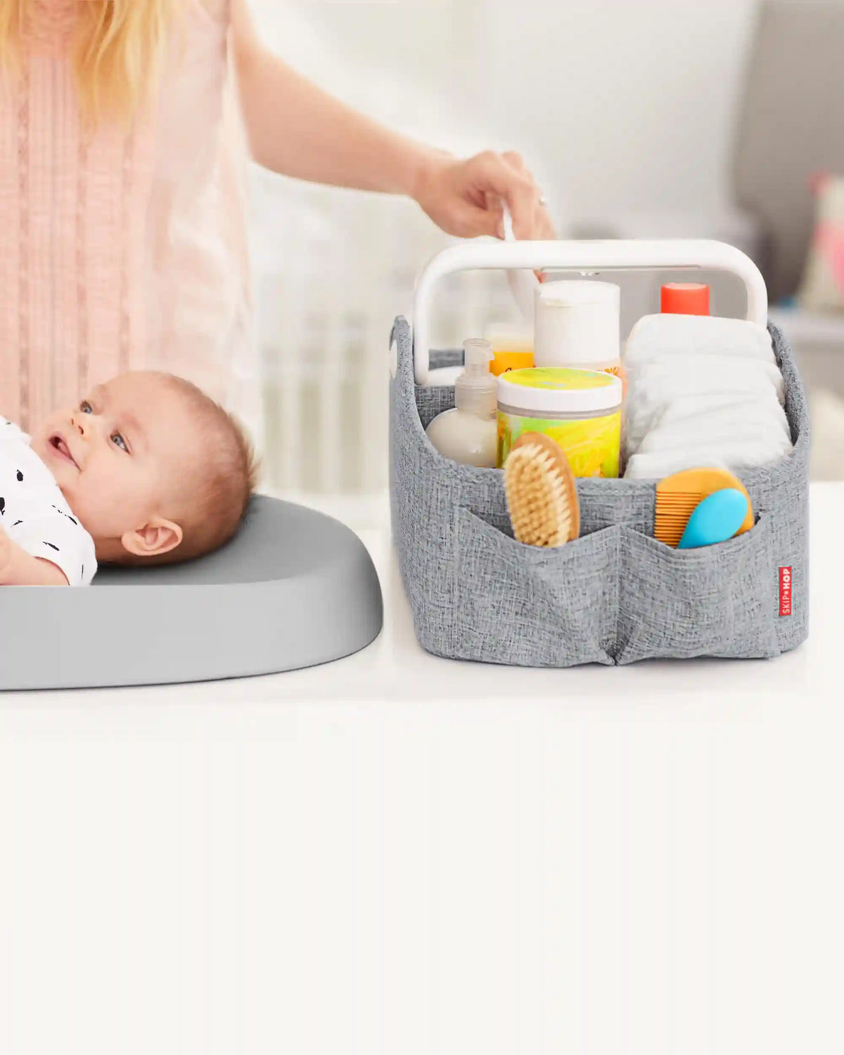 Nursery Style Light-Up Diaper Caddy - Heather Grey