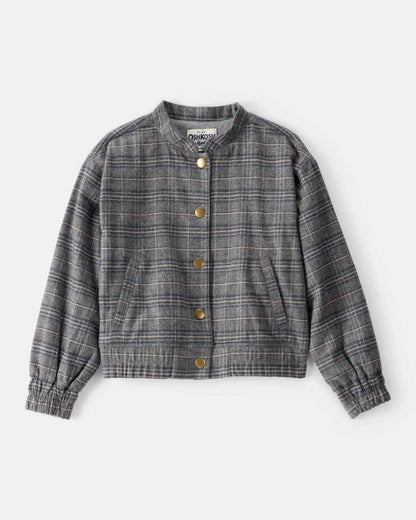 Girls Plaid Cotton Long-Sleeve Fashion Jacket - Grey