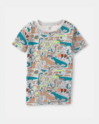 Boys Alligator 100% Cotton Snug Fit 2-Piece Pajama Set - Grey