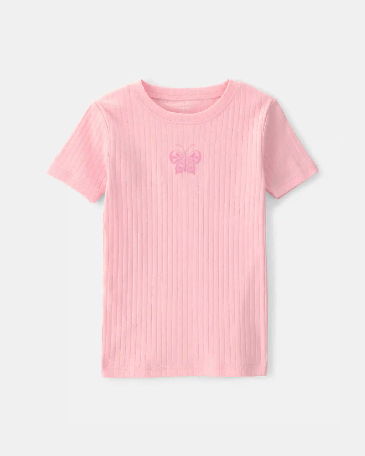 Girls Butterfly Rib Snug Fit 2-Piece Pajama Set - Pink