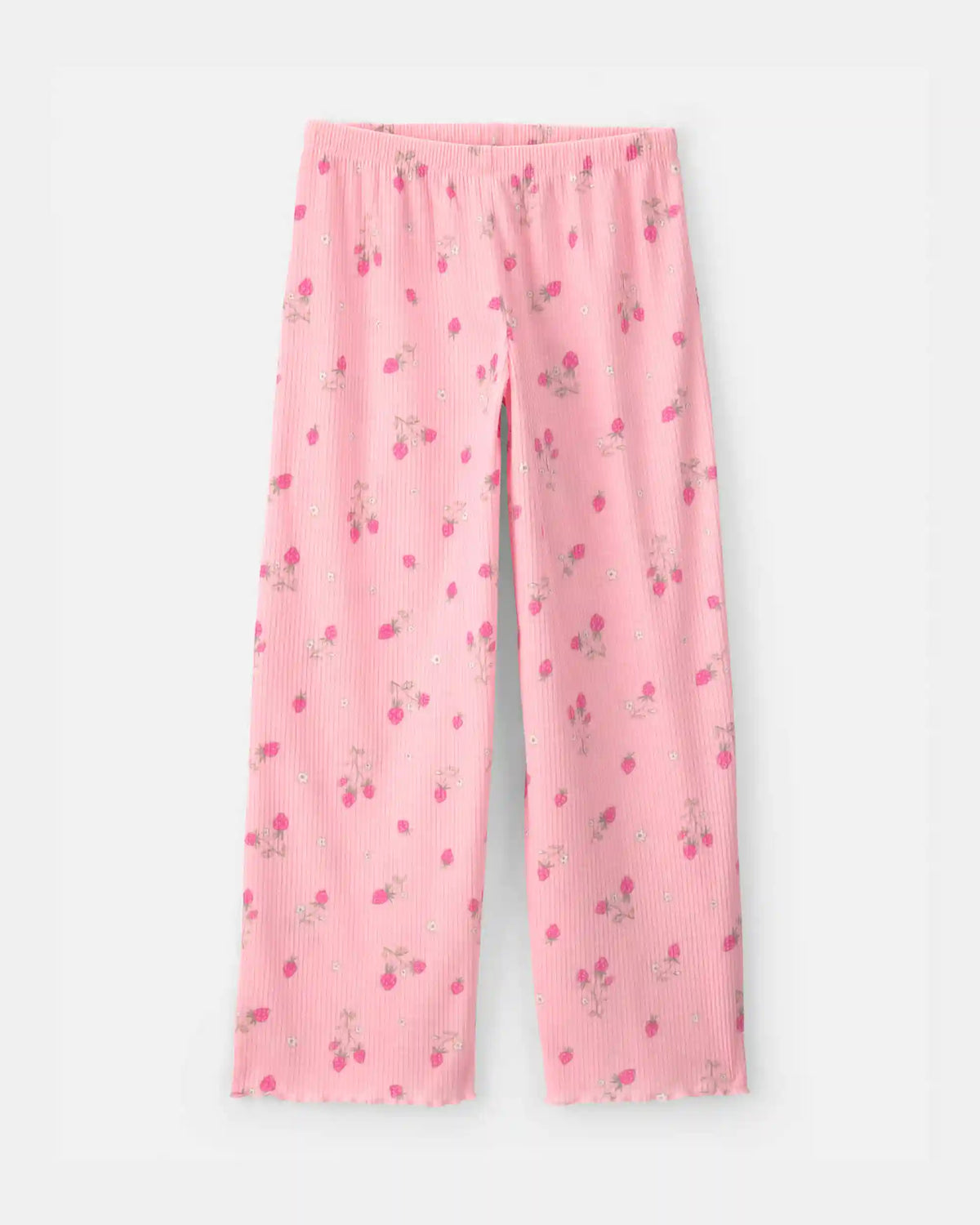 Girls Strawberry Rib Loose Fit 2-Piece Pajama Set - Pink