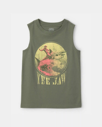 Boys Cowboy Shark Graphic Tank - Green