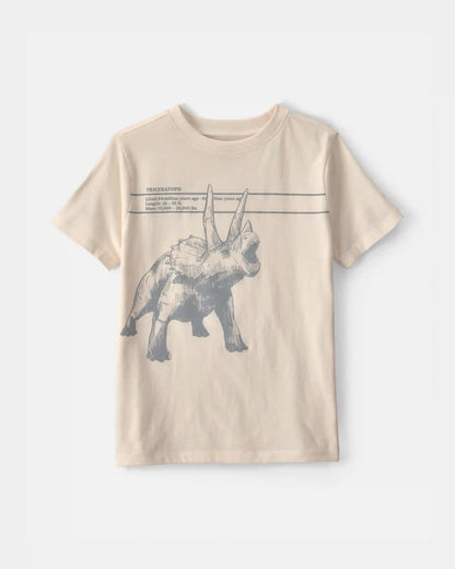 Boys Triceratops Dinosaur Graphic Tee - Cream