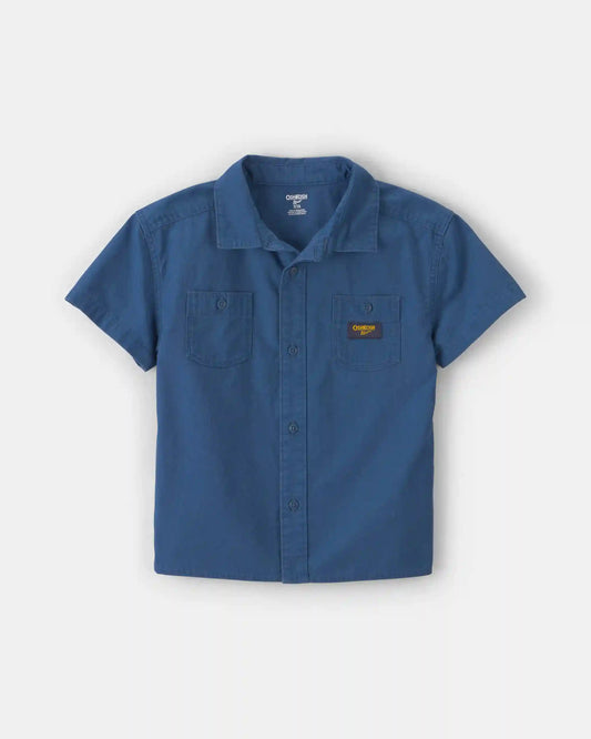 Boys Canvas Short-Sleeve Button-Down Shirt - Navy Blue