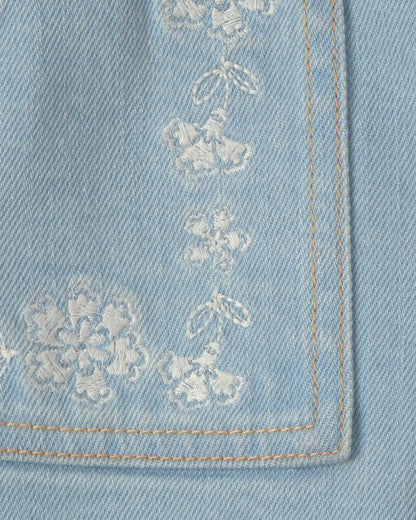 Girls Floral Denim Shorts - Light Wash