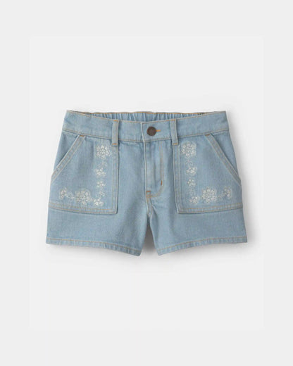 Girls Floral Denim Shorts - Light Wash
