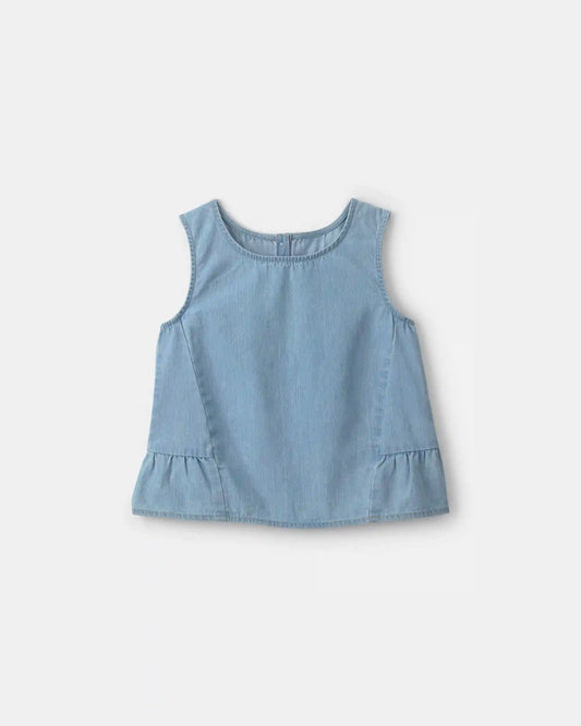 Girls Denim Chambray Tank Top - Light Wash