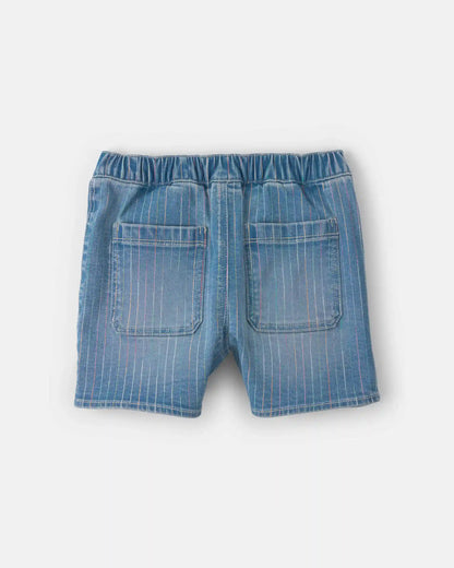 Girls Rainbow Stripe Denim Wrap Skort - Medium Wash