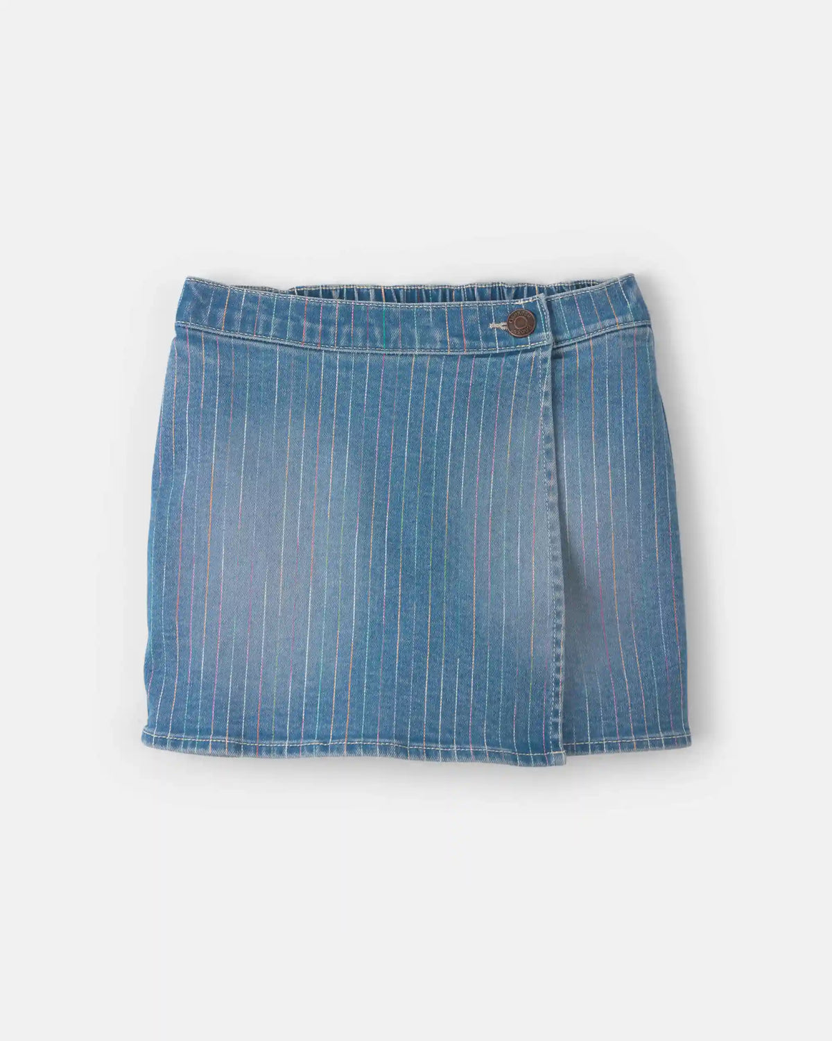 Girls Rainbow Stripe Denim Wrap Skort - Medium Wash
