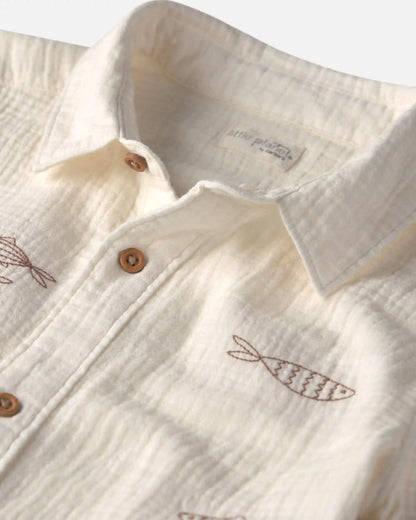 Boys 2-Piece Organic Cotton Gauze Embroidered Top & Short Set