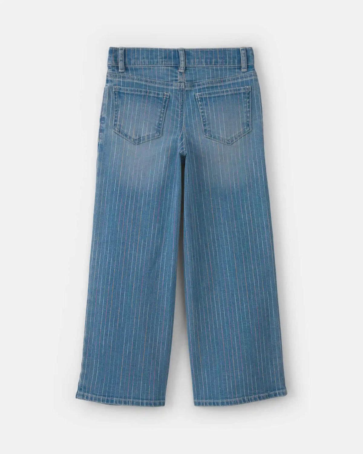 Girls Rainbow Stripe Cropped Wide-Leg Jeans - Medium Wash