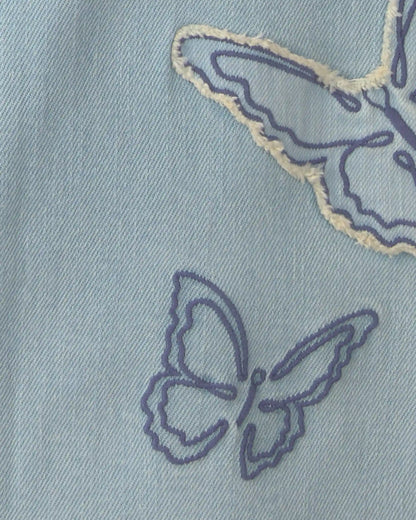 Girls Butterfly Cropped Wide-Leg Jeans - Light Wash