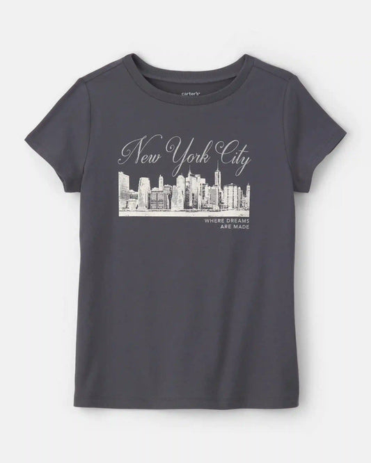 Girls 'New York City' Graphic Tee - Grey