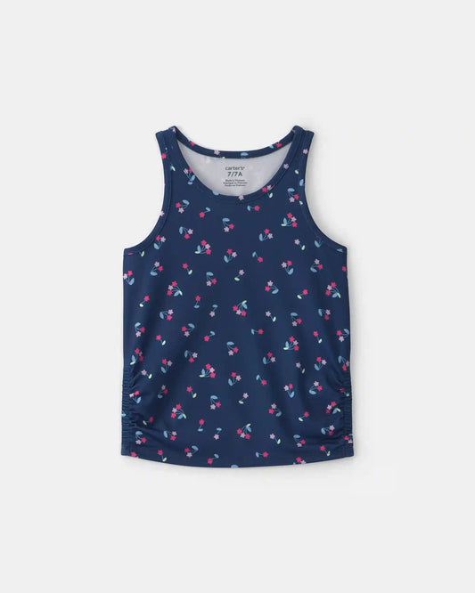 Girls Floral Active Tank Top - Navy