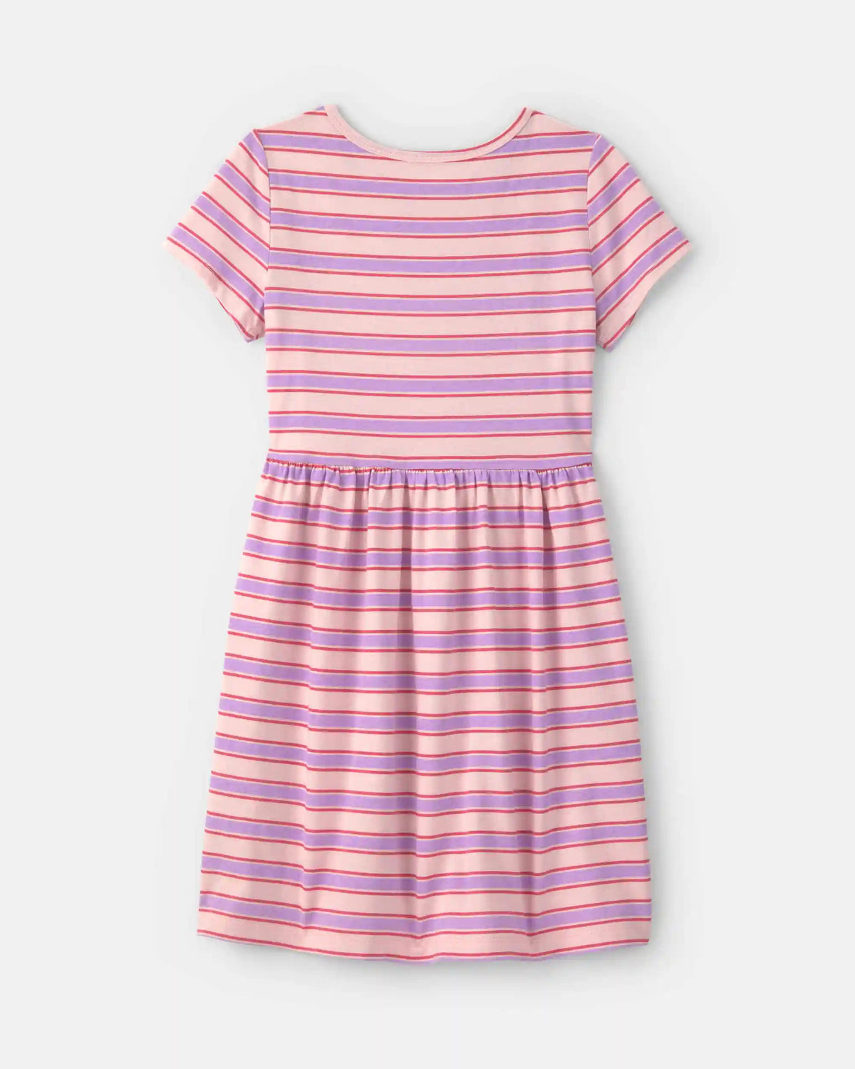 Girls Striped Short-Sleeve Dress - Pink