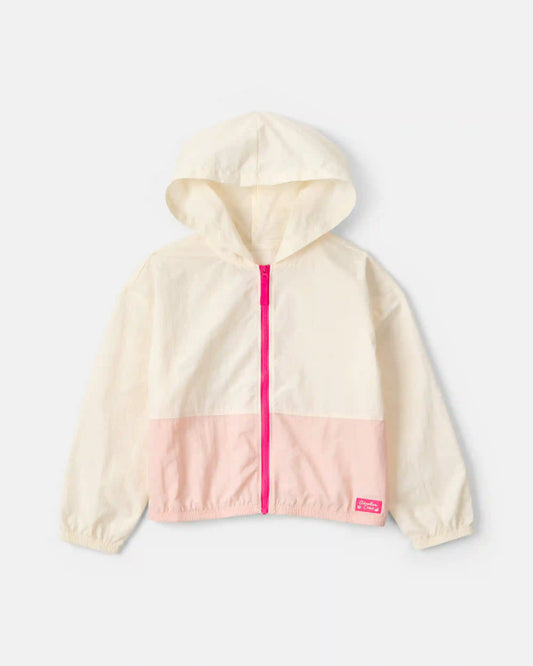Girls Colorblock Zip-Up Jacket - Ivory/Pink