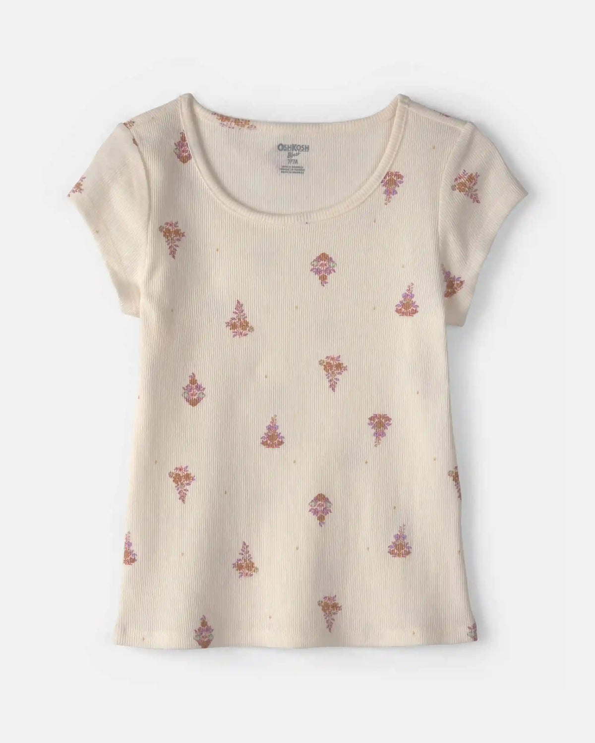 Girls Floral Ribbed Top - Cream